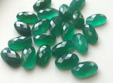 12x20mm Green Onyx Rose Cut Cabochons, Green Onyx Faceted Oval Flat Back