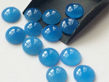 11-15mm Blue Chalcedony Plain Round Cabochon, Chalcedony Flat Back For Jewelry