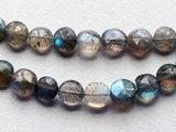 6-7mmLabradorite Faceted Coin Beads, Natural Labradorite Straight Drill Faceted