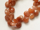 7-8 mm Peach Moonstone Beads, Peach Moonstone Faceted Hearts, 10 Pcs Peach