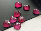 8-8.5mm Ruby Heart Cabochons, Glass Filled Ruby Flat Back Heart, 2 Pcs