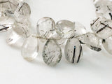 7x10 mm-7.5x12 mm Black Rutilated Quartz Faceted Pear Beads, Rutile Quartz