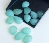 13x18mm Aqua Blue Chalcedony Pear, Double Side Faceted Blue Chalcedony, 7 Pieces