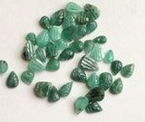 7mm - 11mm Emerald Leaf Cabochon, Green Emerald Hand Carved Loose Gemstones