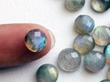 8-9mm Labradorite Rose Cut Round Cabochons, Faceted Flat Back Cabochons