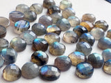 8-9mm Labradorite Rose Cut Round Cabochons, Faceted Flat Back Cabochons