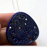 34mm Lapis Lazuli Drilled Filigree Hand Carved Matched Pair, Lapis Lazuli