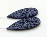 47x18mm Lapis Lazuli Filigree Hand Carved Drilled Matched Pair, Lapis Lazuli