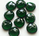 18mm Green Hydro Quartz Rose Cut Cabochons, 5 Pcs Heart Shape Flat Back Emerald