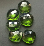 14mm Green Hydro Quartz Stones, 6 Pcs Cushion Cut Peridot Colored Double Side