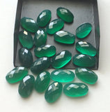 12x20mm Green Onyx Rose Cut Cabochons, Green Onyx Faceted Oval Flat Back