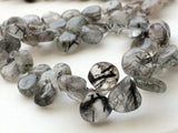 7-11 mm Black Rutilated Quartz Plain Heart Beads, Rutile Quartz Briolettes, 4 In