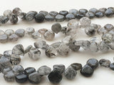 7-11 mm Black Rutilated Quartz Plain Heart Beads, Rutile Quartz Briolettes, 4 In