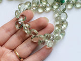 10.5-11 mm Green Amethyst Faceted Heart, Natural Green Amethyst Heart Briolettes