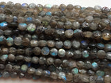 6-7mmLabradorite Faceted Coin Beads, Natural Labradorite Straight Drill Faceted