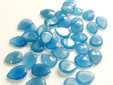 12x16mm Blue Chalcedony Rose Cut Pear Flat Back Cabochons, Faceted Pear