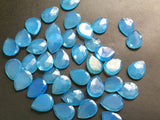 12x16mm Blue Chalcedony Rose Cut Pear Flat Back Cabochons, Faceted Pear
