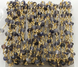 3.5mm Iolite Faceted Rondelle Beads in 925 Silver Gold Wire Wrapped Rosary Style