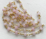 3-3.5mm Rose Quartz Faceted Rondelle Bead in 925 Silver Gold Wire Wrapped Rosary