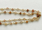 3mm Graphic Quartz Facet Rondelles in 925 Silver Gold Wire Wrapped Rosary Chain