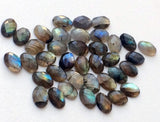 9X14mm Labradorite Rose Cut Oval Cabochons, Labradorite Faceted Flat Back