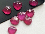 8-8.5mm Ruby Heart Cabochons, Glass Filled Ruby Flat Back Heart, 2 Pcs