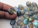 12-14mm Labradorite Rose Cut Oval Stones, Labradorite Both Side Faceted