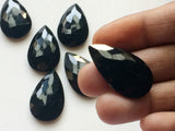 18x30mm Black Chalcedony Faceted Pear Cabochons, 3 Pcs Flat Back Chalcedony