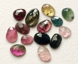 5-9mm Multi Tourmaline Faceted Flat Back Cabochon, Loose Tourmaline Cabochon