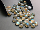 8-9mm Labradorite Rose Cut Round Cabochons, Faceted Flat Back Cabochons