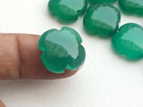 15mm Green Chalcedony Fancy Floral Cabochons, 6 Pcs Emerald Color Clover Shape