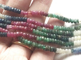 3-4mm Multi Precious Gemstone Faceted Rondelle Beads, Emerald, Sapphire & Ruby
