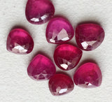 8-8.5mm Ruby Heart Cabochons, Glass Filled Ruby Flat Back Heart, 2 Pcs