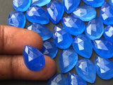 10x14mm Blue Chalcedony Rose Cut Pear Flat Back Cabochons, Blue Cabochons Pear