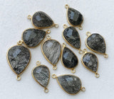 18-20mm Black Rutiliated Quartz Connectors, 5 pcs Rutile Faceted Pear Shape 925