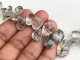 7x9 mm- 13x15 mm Black Rutilated Quartz Faceted Pear Beads, Rutile Quartz