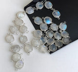 14-15mm Rainbow Moonstone Bezel Double Loop Connectors, 5 Pcs Moonstone Faceted