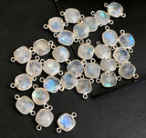 14-15mm Rainbow Moonstone Bezel Double Loop Connectors, 5 Pcs Moonstone Faceted