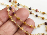 3-3.5mm Jasper Faceted Rondelle Beads Connector Chains in 925 Silver Gold Plate