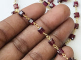 4 mm Garnet Facet Flat Box Bead Connector Chain 925 Silver Gold Polish Wire Wrap