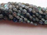 6-7mmLabradorite Faceted Coin Beads, Natural Labradorite Straight Drill Faceted