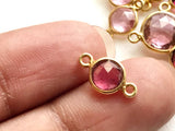 11-12mm Pink Tourmaline Bezel Connector, Pink Tourmaline Faceted Round Both Side