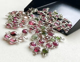 11-12mm Pink & Green Tourmaline Bezel Connectors, Tourmaline Faceted Round