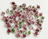 11-12mm Pink & Green Tourmaline Bezel Connectors, Tourmaline Faceted Round