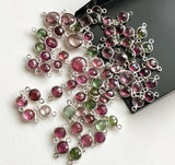 11-12mm Pink & Green Tourmaline Bezel Connectors, Tourmaline Faceted Round