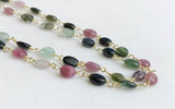 5-6mm Multi Tourmaline Plain Oval Bead Connector Chains in 925 Silver Gold Plate