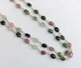 5-6mm Multi Tourmaline Plain Oval Bead Connector Chains in 925 Silver Gold Plate