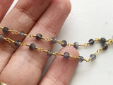 3.5mm Iolite Faceted Rondelle Beads in 925 Silver Gold Wire Wrapped Rosary Style