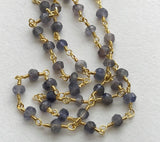 3.5mm Iolite Faceted Rondelle Beads in 925 Silver Gold Wire Wrapped Rosary Style