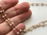 3-3.5mm Rose Quartz Faceted Rondelle Bead in 925 Silver Gold Wire Wrapped Rosary